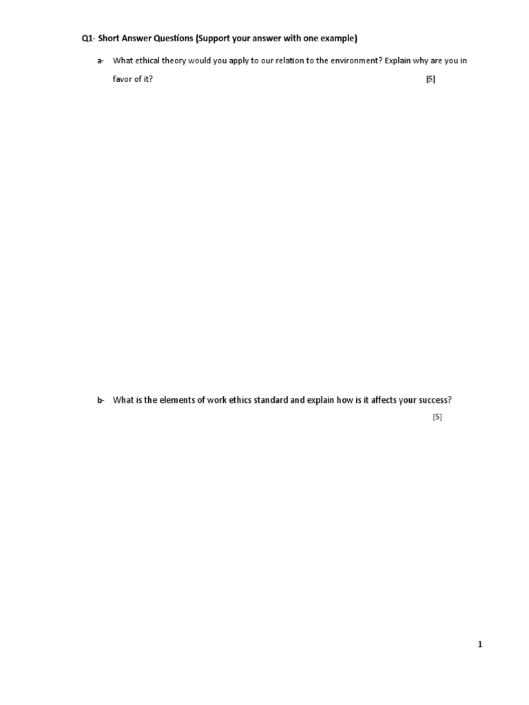 Q1-Short Answer Questions (Support Your Answer With One Example) | PDF ...