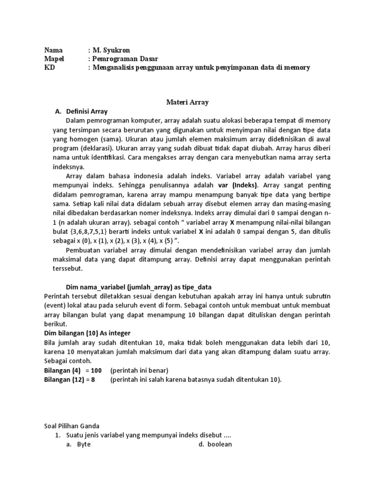 Materi Array & Soal Program Dasar | PDF