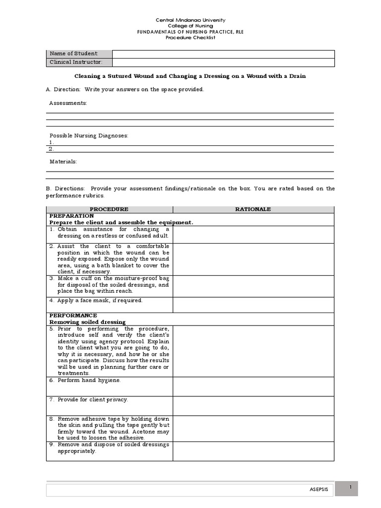 Wound Dressing Procedure Checklist | PDF | Wound | Clinical Medicine