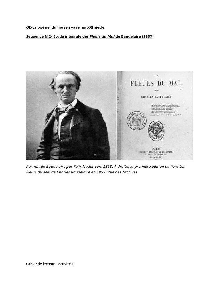 Idée De Page De Garde D un Cahier De Lecture Baudelaire Carnet de Lecture - Les Fleurs Du Mal | PDF | Les Fleurs du mal | Charles  Baudelaire