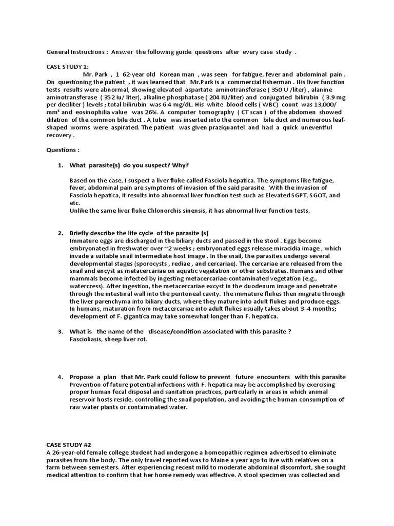 Parasitology Lec Case Studies | PDF | Parasitology | Microbiology