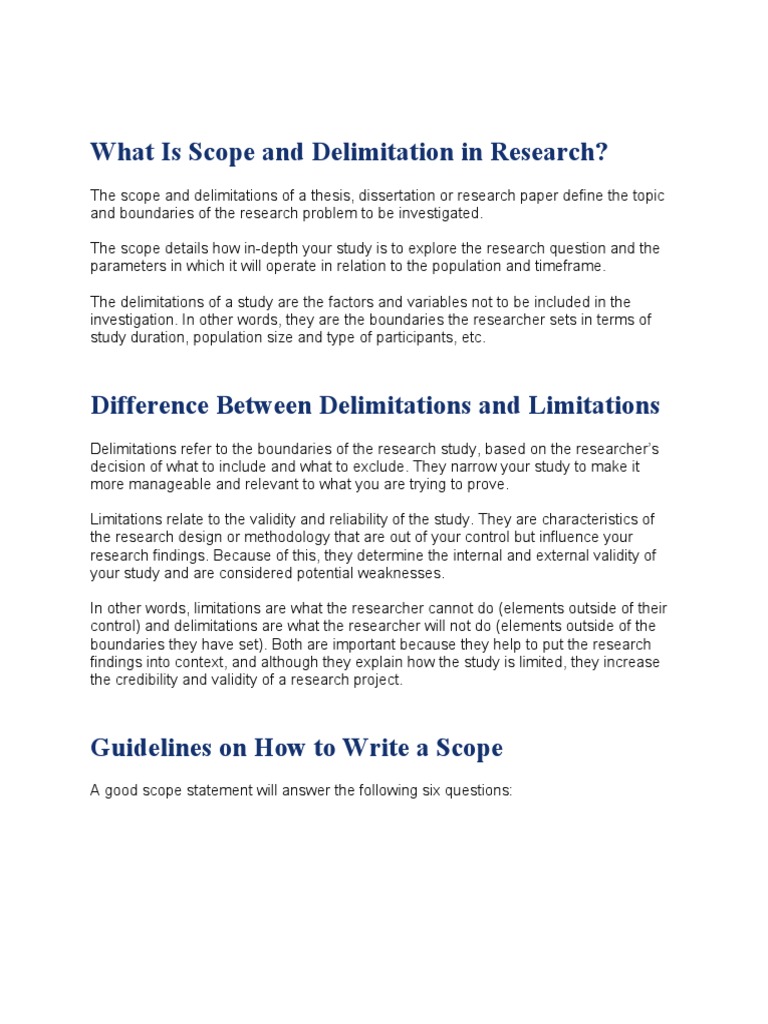 What Is Scope and Delimitation in Research | PDF | Scope (Computer ...