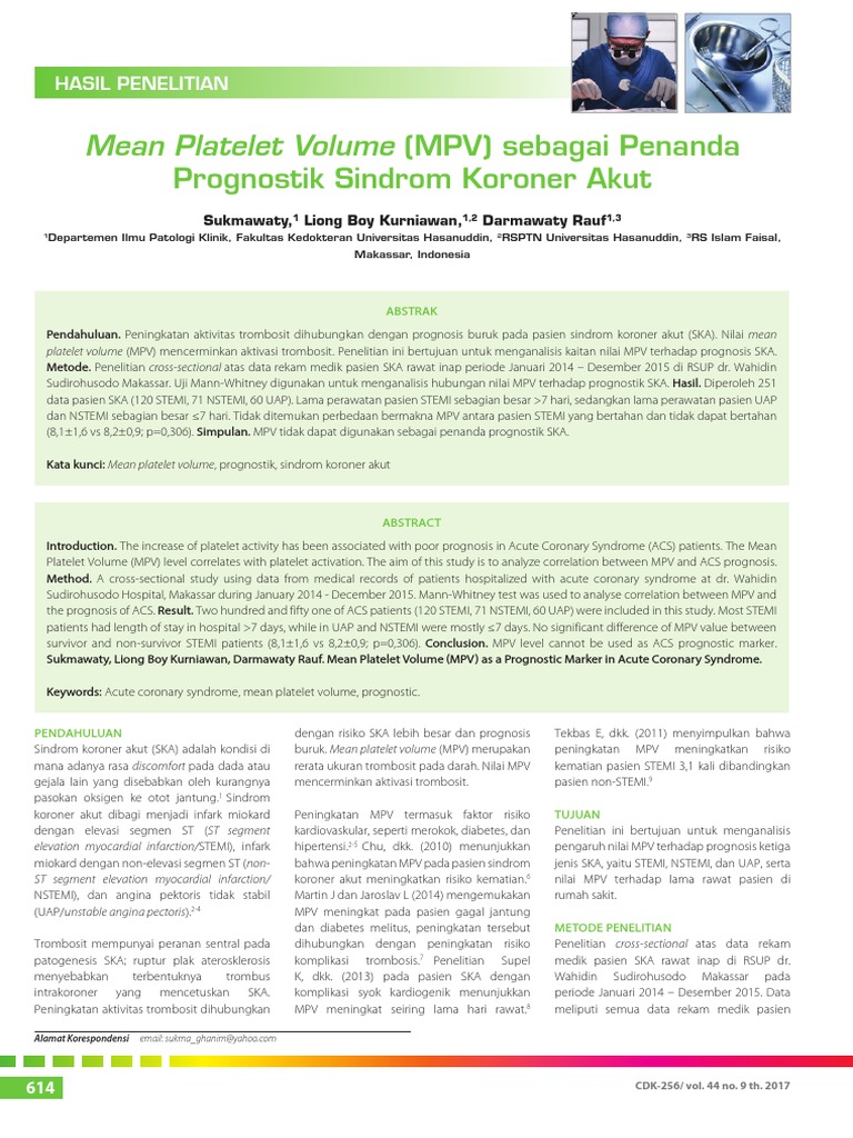 MPV as Prognostic Marker in ACS | PDF | Myocardial Infarction ...