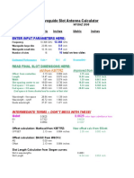 Waveguide Slot Antenna Calculator: Parameter Metric Inches Metric Inches