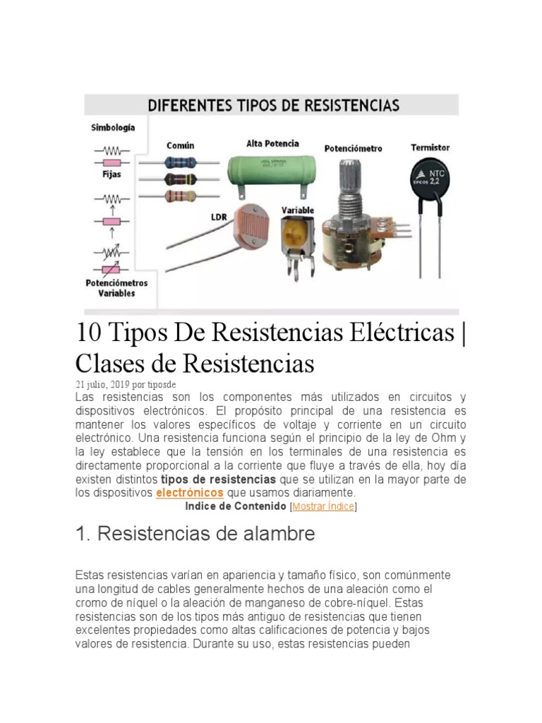 Tipos de resistencias eléctricas (clasificación) - Electrónica Unicrom