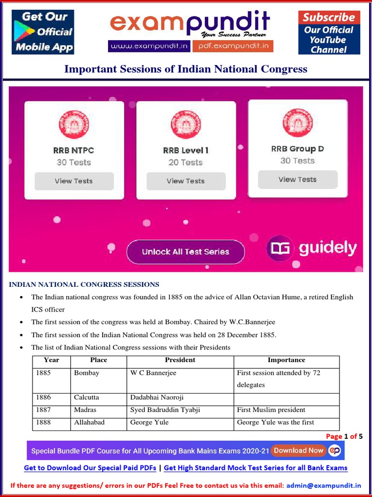 Important INC Sessions 1885-1946 | PDF