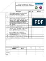 CHECKLIST For Installation & Testing of Chilled Water Pipe Work