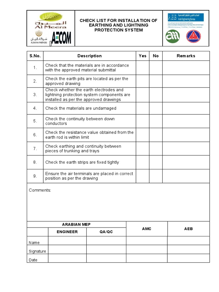 Lightning Protection System Installation Checklist | PDF | Science ...