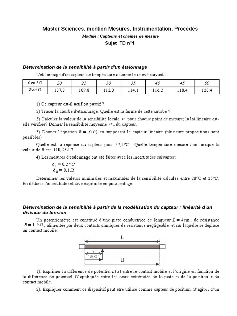 TD1 Capteurs | PDF | Capteur | Linéarité