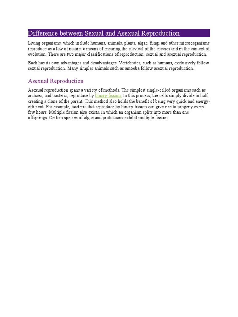 Sexual vs Asexual Reproduction Explained | PDF | Sexual Reproduction ...
