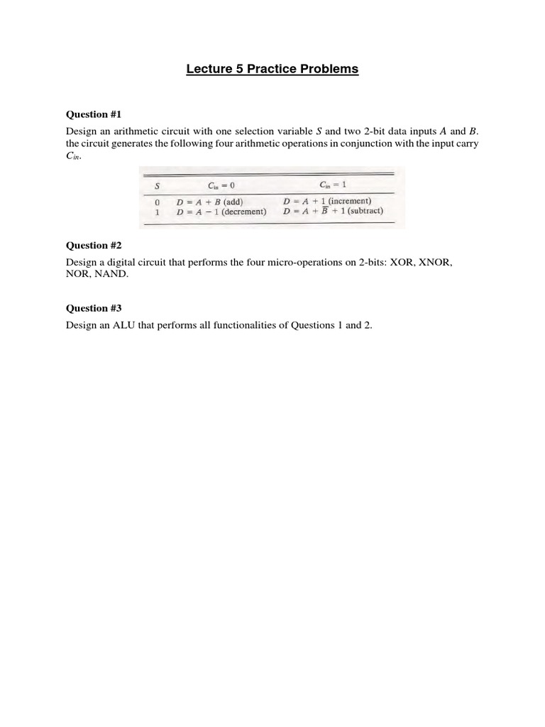 Arithmetic and Logic Circuit Design Problems | PDF | Teaching Methods ...