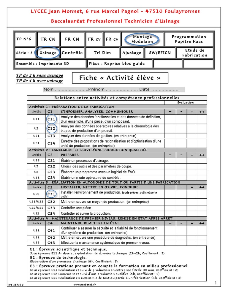 Usinage et Montage Modulaire TP6 | PDF | Usinage | Connaissance procédurale