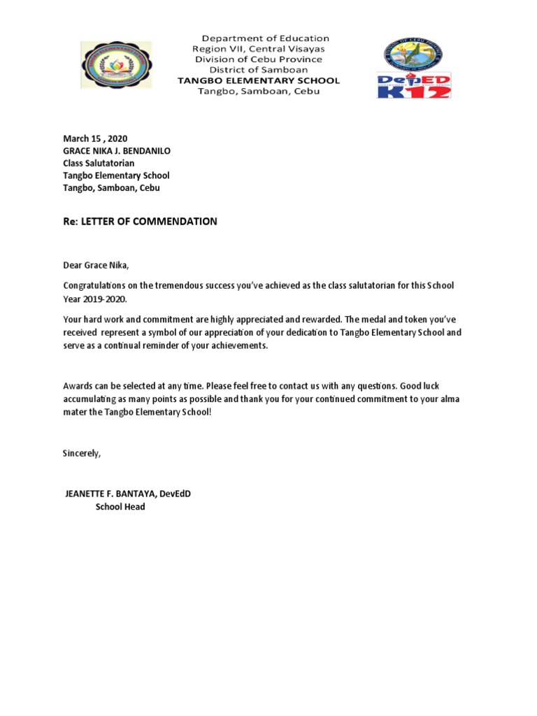 Commendation Letters for Students and Staff | PDF