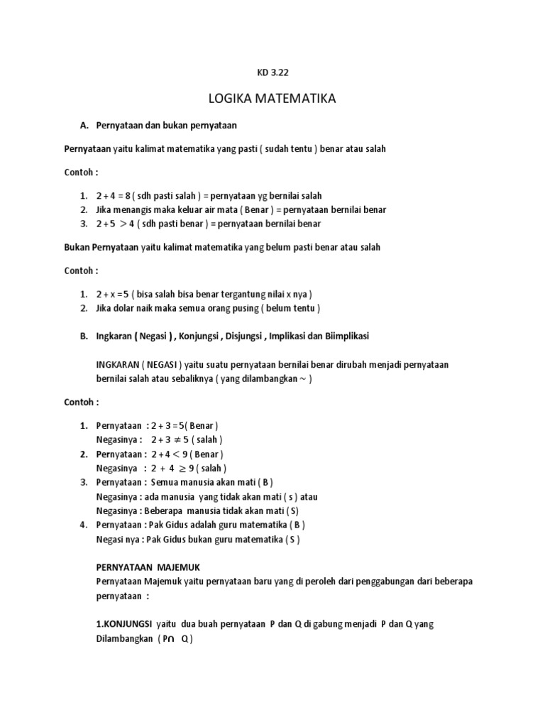 Logika Matematika Kelas 11: Biimplikasi | PDF