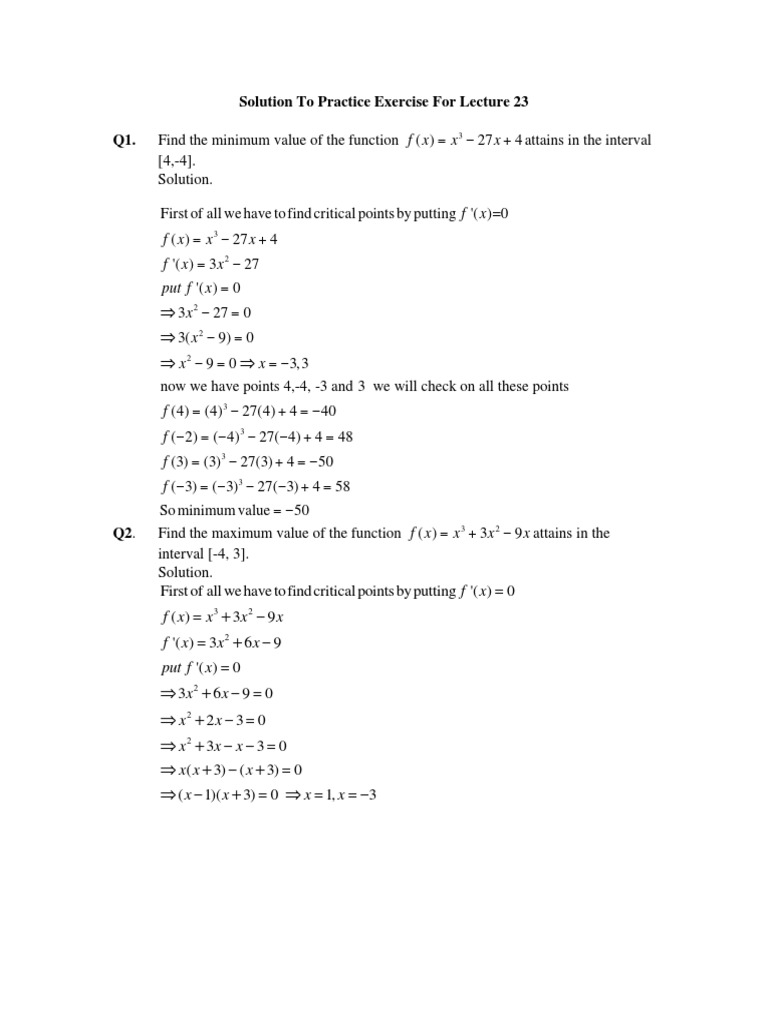 Solution To Practice Exercise For Lecture 23 | PDF | Mathematical ...