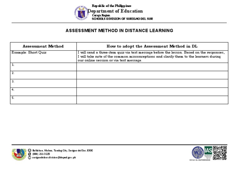 Department of Education: Assessment Method in Distance Learning | PDF