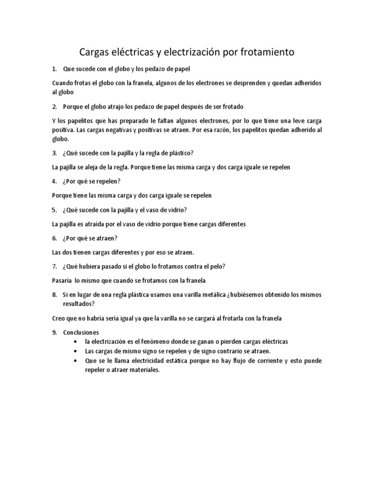 Cargas Eléctricas y Electrización Por Frotamiento PDF