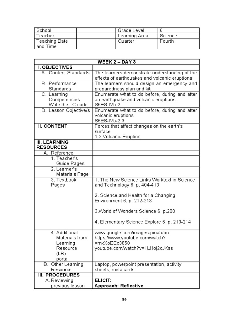 Grade 6 Science: Volcanic Eruptions Lesson | PDF | Volcano | Learning