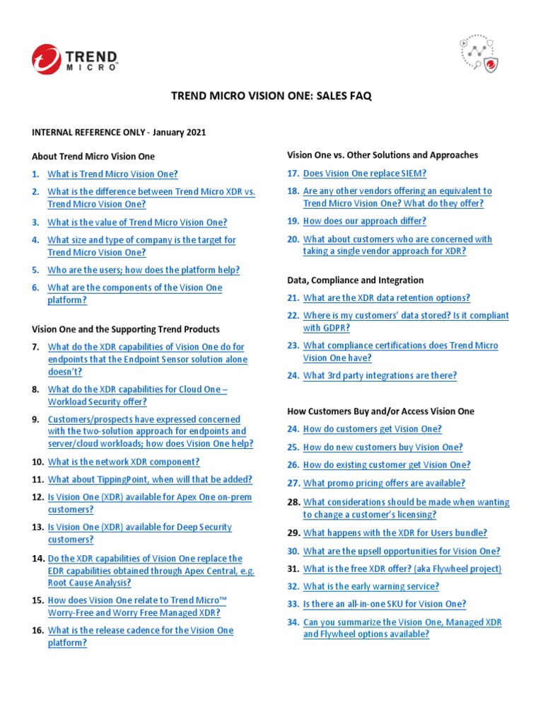 Trend Micro Vision One Faq - Jan2021 | PDF | Cloud Computing | Mobile App