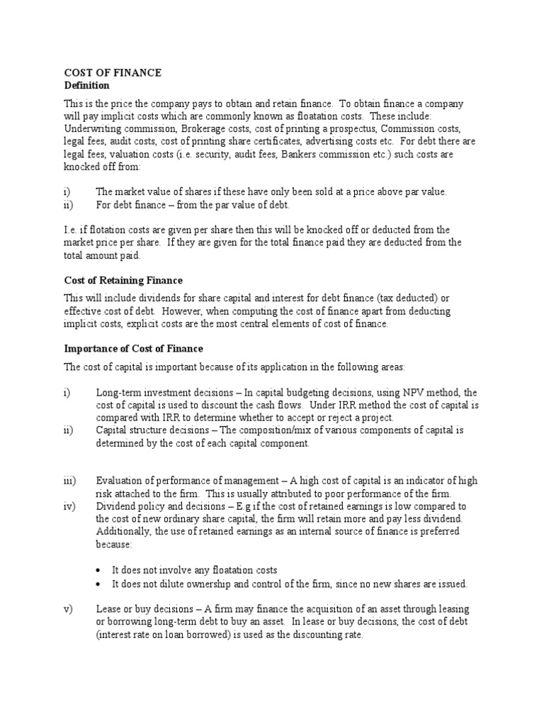 Cost of Finance | PDF | Cost Of Capital | Capital Asset Pricing Model