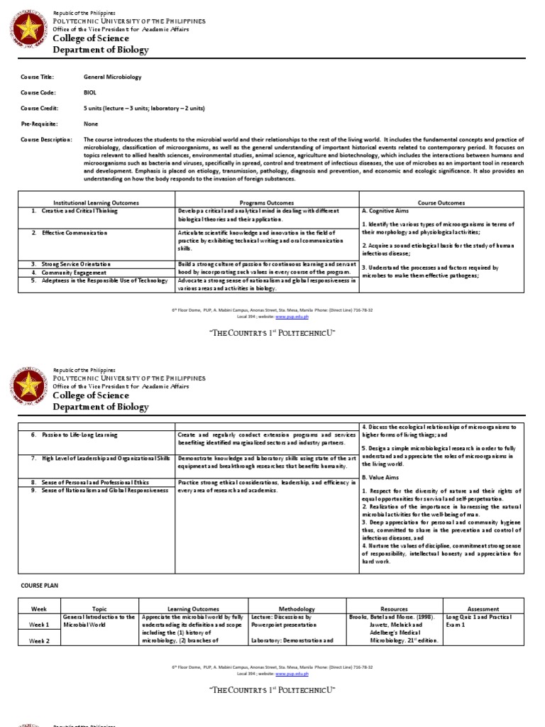 General Microbiology Course Outline | PDF | Microorganism | Infection