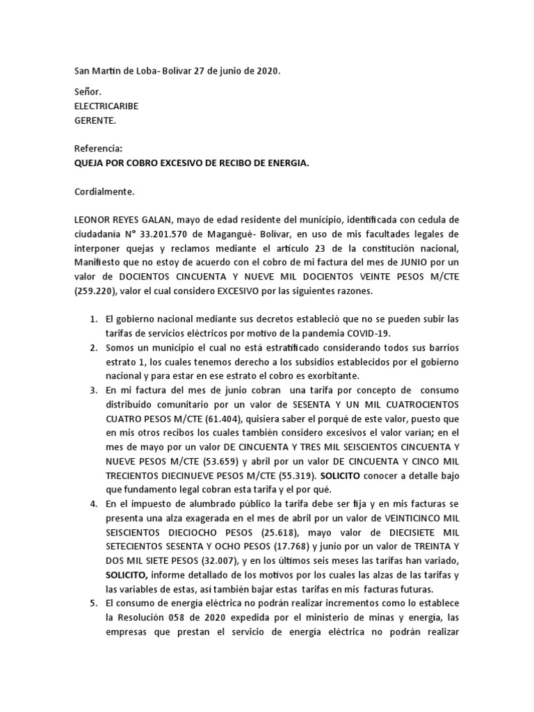 Queja por Cobro Excesivo de Energía | PDF | Energía y recursos