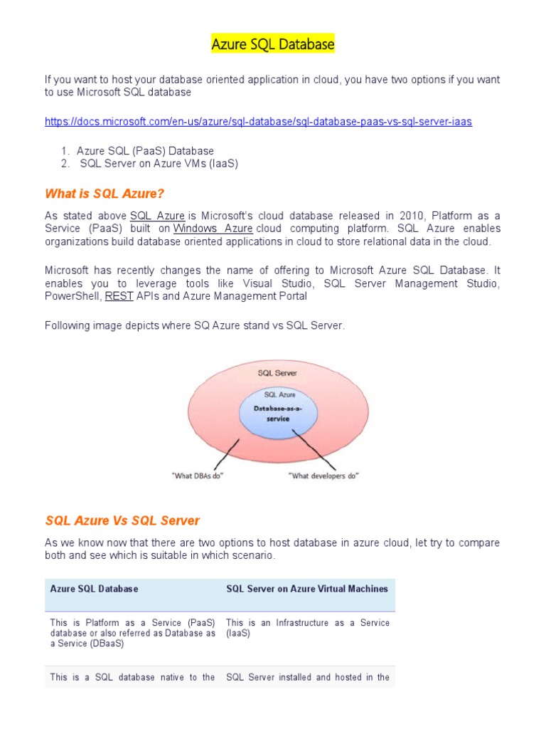 AZURE SQL Database | PDF | Microsoft Azure | Cloud Computing