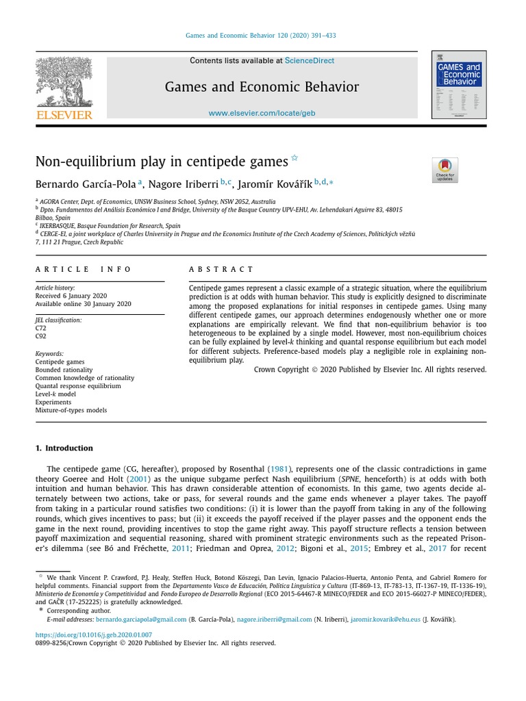 Non Equilibrium Play In Centipede Games PDF Rationality Game Theory