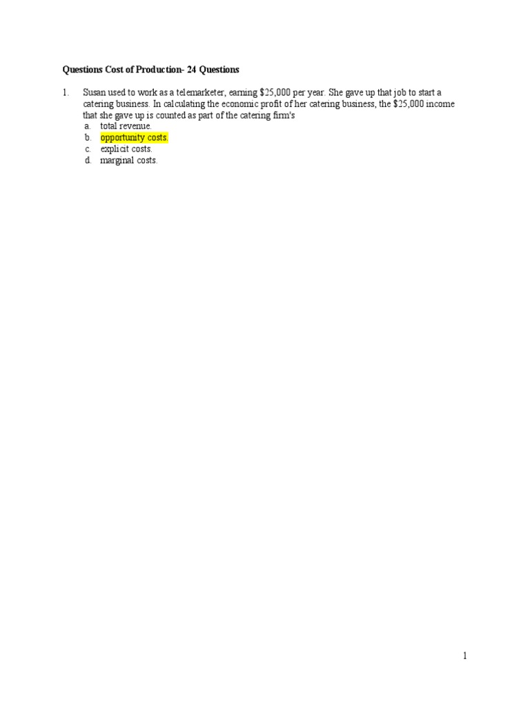 Questions For Practice - Chapter 12 (Answers) | PDF | Average Cost ...