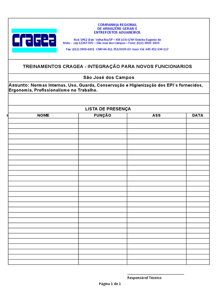 Lista de Presença - Treinamento CRAGEA | PDF