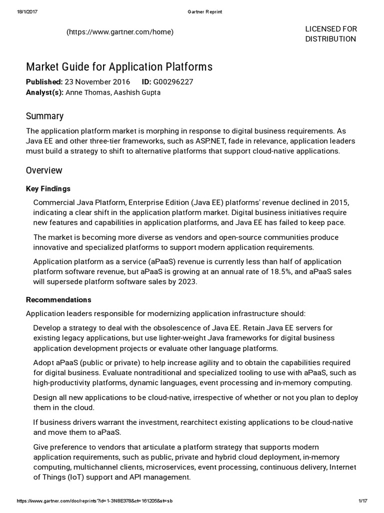Gartner. Market Guide For Application Platforms | PDF | Application ...