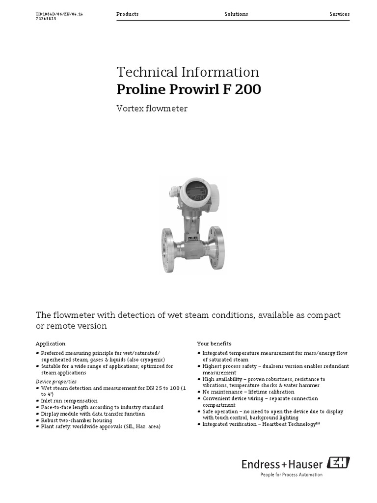 PROLINE PROWIRL F200 - Technical Information | PDF | Fluid Dynamics ...