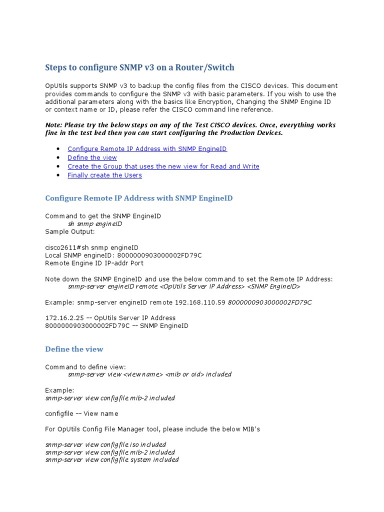 Configure SNMP v3 on Cisco Devices | PDF | Business | Computers