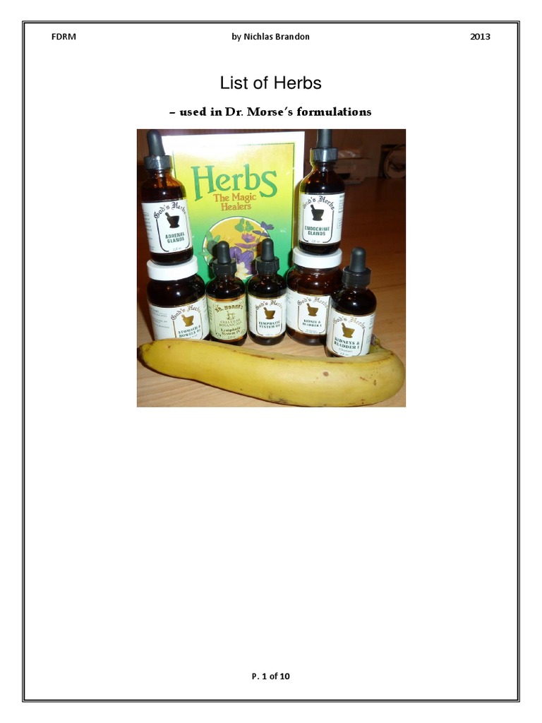 List of Herbs Dr. Morse Uses PDF Lymphatic System Lymph
