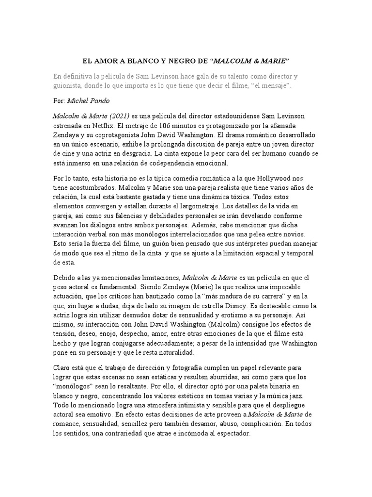 El amor tóxico en Malcolm & Marie | PDF | Cine