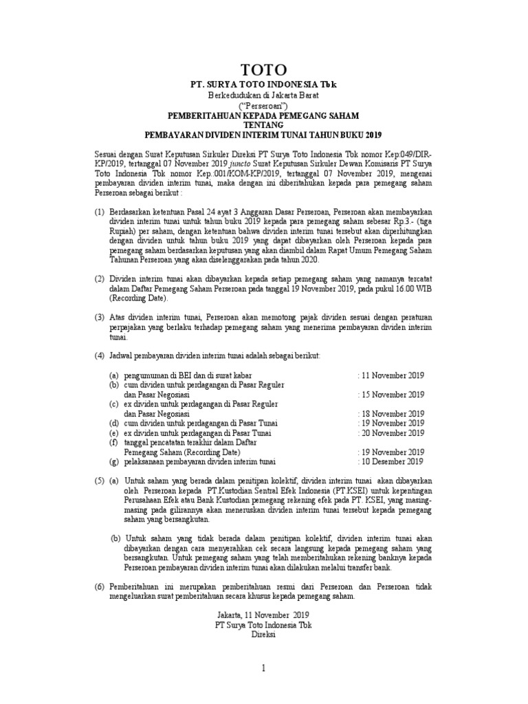 Iklan Dividen Interim 2019 Pdf Pdf