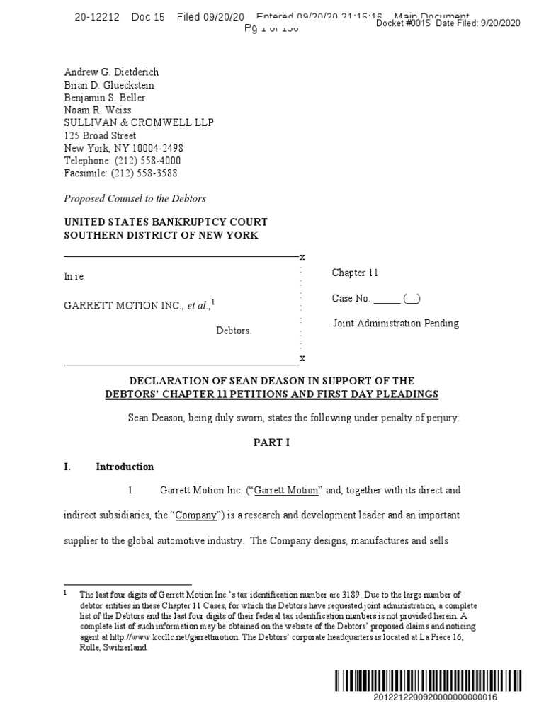 GTXMQ - 2020-09-20 - Doc 15 - First Day Declaration (CFO) | PDF ...