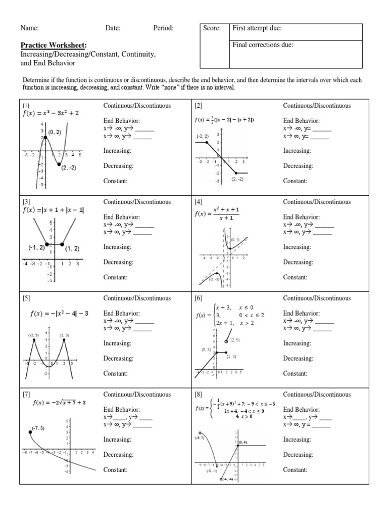 Increasing And Decreasing With End Behaviors Pdf Teaching