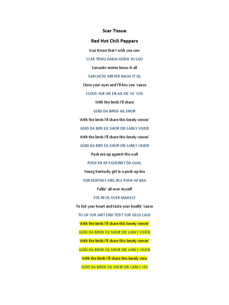 Scar Tissue Lyrics \u0026 Phonetics | PDF | Nature, image size:768x1024