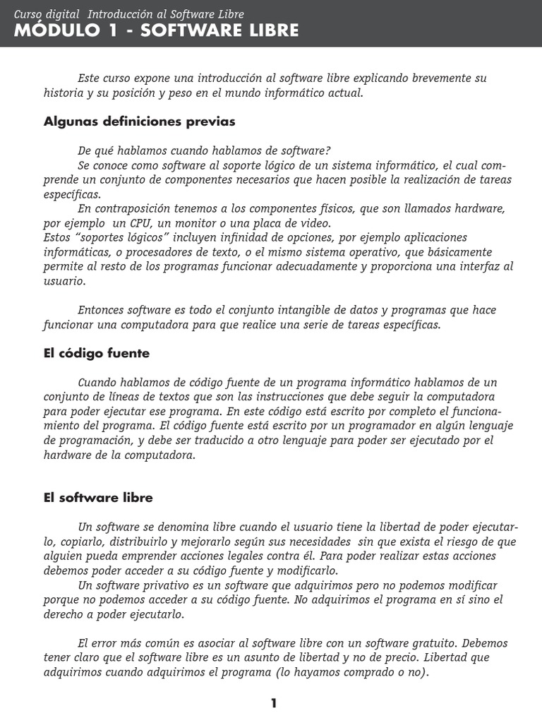 Software Libre MODULO 1 | PDF | Software libre | Software
