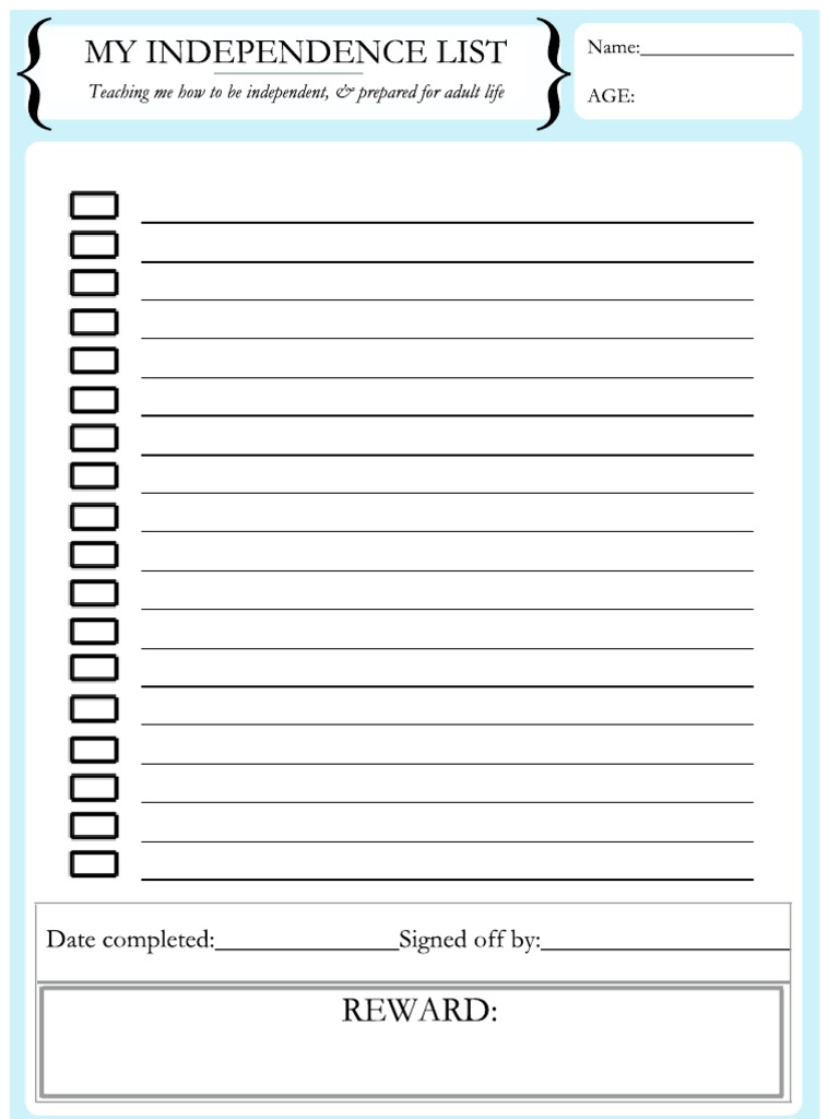 Independence List Blank | PDF