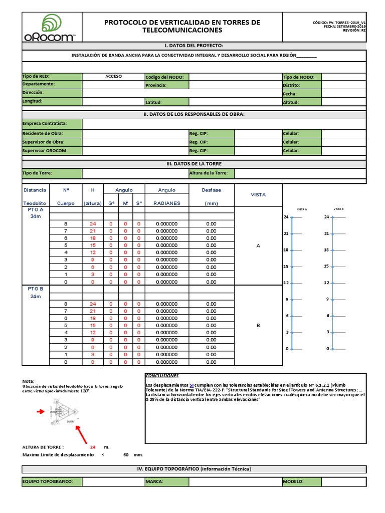 3.1.4 Protocolo de Prueba de Verticalidad | PDF | Telecomunicaciones ...