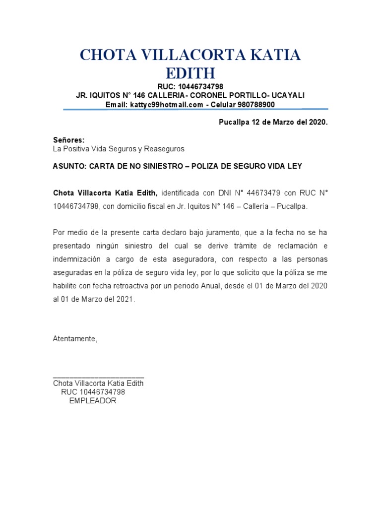 Carta de No Siniestro  PDF