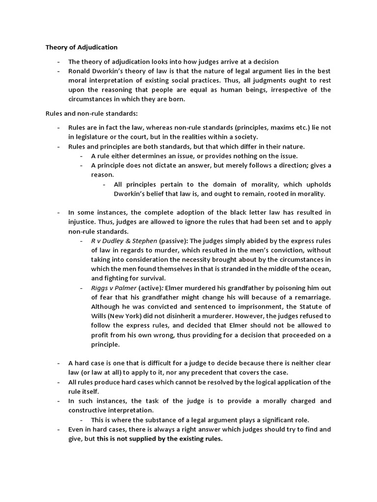 An Analysis of Dworkin's Theory of Law and Adjudication Exploring the