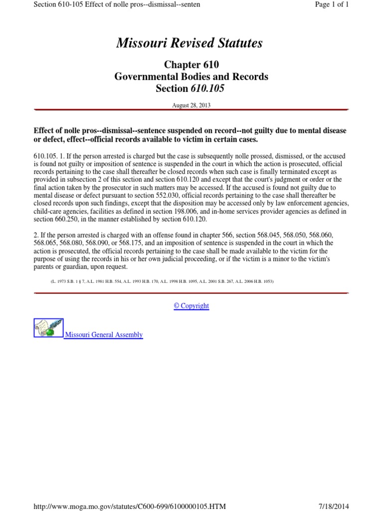 Missouri Revised Statutes 610.105 PDF Prosecutor Legal Procedure