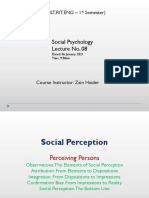 Social Psychology Lecture No. 08: Class: (MLT, RIT, ENG - 1 Semester)