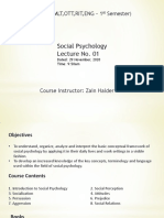 Social Psychology Lecture No. 01: Class: (MLT, OTT, RIT, ENG - 1 Semester)