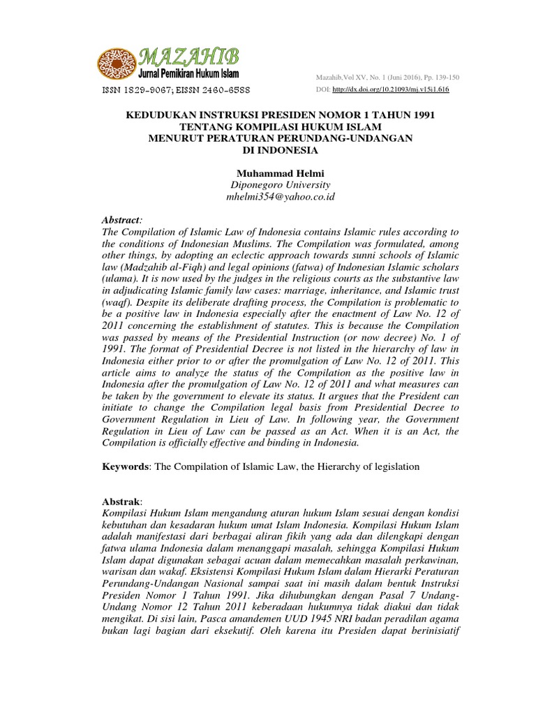 Legal Status of Islamic Law Compilation in Indonesia | PDF | Abrahamic ...