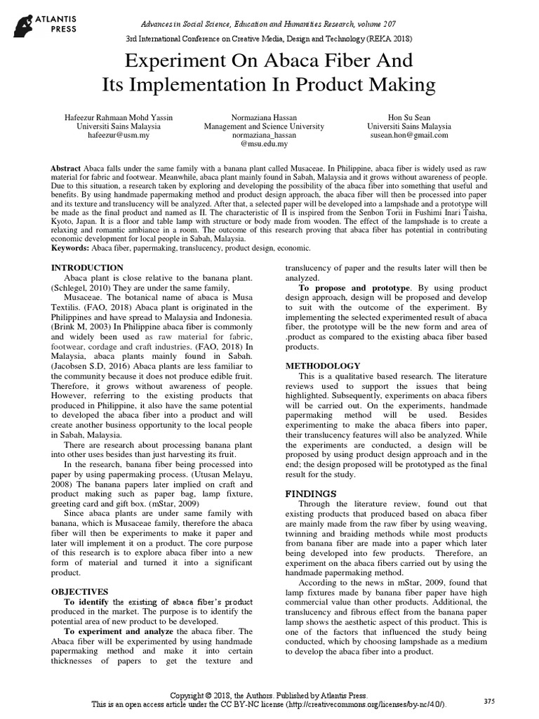 Experiment On Abaca Fiber and Its Implementation in Product Making