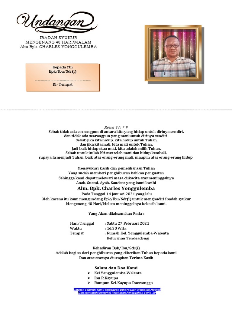 Contoh Undangan Ibadah Syukur 40 Malam